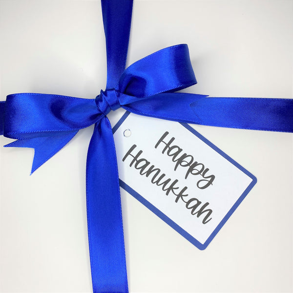 Gift Box and Tag- Happy Hanukkah (Blue and White)