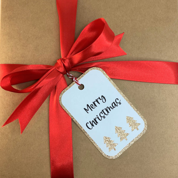 Gift Box and Tag- Merry Christmas (White and Gold)