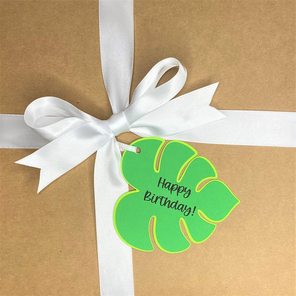 Gift Box and Tag- Happy Birthday! (Monstera Leaf)