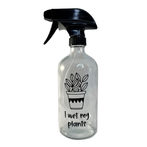 Clear Glass Spray Bottle (I Wet My Plants) 16 oz.