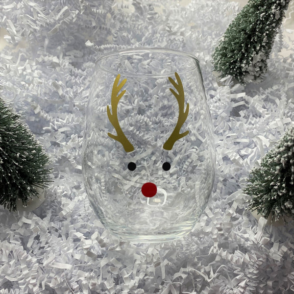 Holiday Stemless Wine Glass- Reindeer